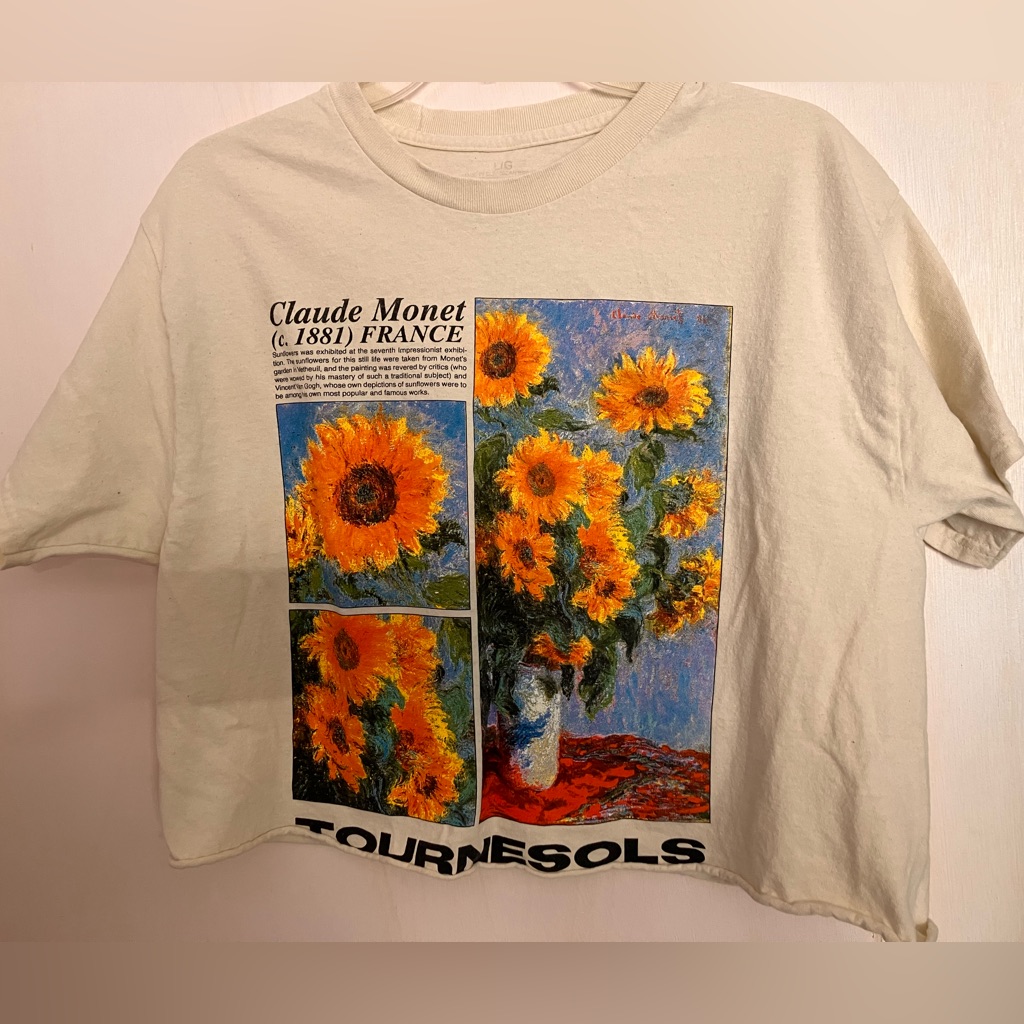 Women’s Claude Monet Cropped T Shirt, Large, Cream/Orange, Floral